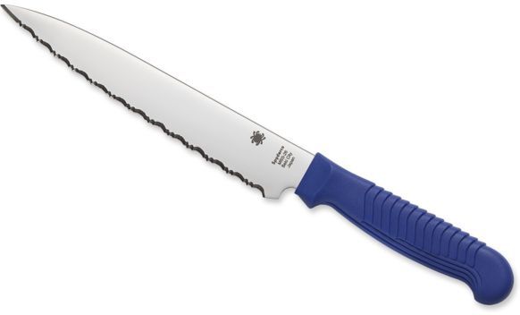 Spyderco Kitchen Utility Knife, 6.5 in Serrated Blade, Polypropylene Blue Handle K04SBL