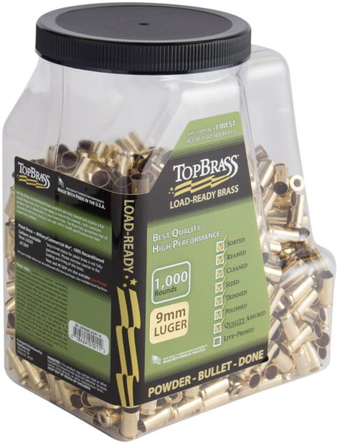 Top Brass 9mm Luger Reconditioned Rifle Brass, 1000 Count, Jug, 6B9MMLUGXY-M-J