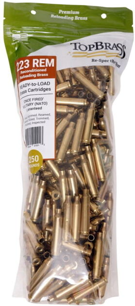 Top Brass Top Rifle Brass Premium Reconditioned .223 Remington Rifle Brass, 250 Count w/Pouch, 8B223REMMY-250