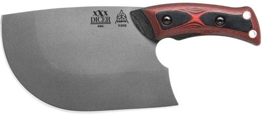 TOPS Knives XXX Dicer Kitchen Knife, Tumbled 7in Blade, Red/Black G10, Kydex Sheath Included, DCRX-01