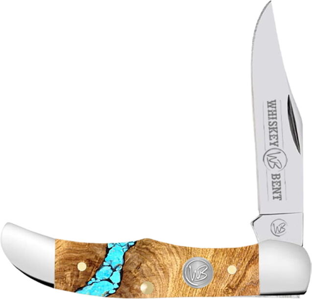 Whiskey Bent Knives Mini Hunter Folding Knife, Single Clip, 440 Steel Blade, 2.75in Closed Length, Acrylic Handle, Turquoise River, WB14-05