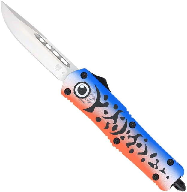 CobraTec Knives FS-3 Blue Lure Medium Automatic Folding Knife, 3in, D2 Steel Blade, Dagger Plain Blade, Cerakoted Aluminum Handle, MFLBLUFS3DAGNS