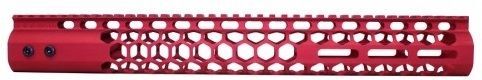 Guntec USA Air Lite Honeycomb M-Lok Free Floating Handguard w/Monolithic Top Rail, 15in, Red, GT-15HC-AL-MLK-RED