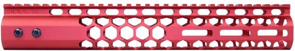 Guntec USA Air Lite Honeycomb Series M-LOK Free Floating Handguard w/Monolithic Top Rail, 12in, Red, GT-12HC-AL-MLK-RED