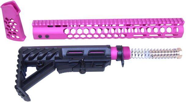 Guntec USA AR-15 Gen 2 Honeycomb Series Complete Furniture Set, Anodized Pink, HC-SET-G2-PINK