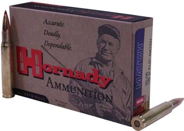 Hornady Vintage Match .30-06 Springfield 168 grain Extremely Low Drag Match Brass Cased Centerfire Rifle Ammo, 20 Rounds, 81171