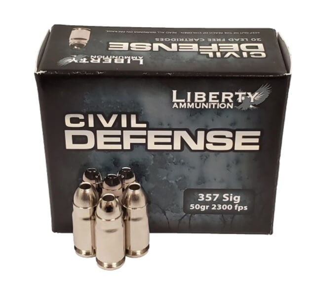 Liberty Ammunition Civil Defense, .357 SIG, 50 Grain, HP, Brass Case, Centerfire Pistol Ammo, 20 Rounds Box, LA-CD-357 Sig-053