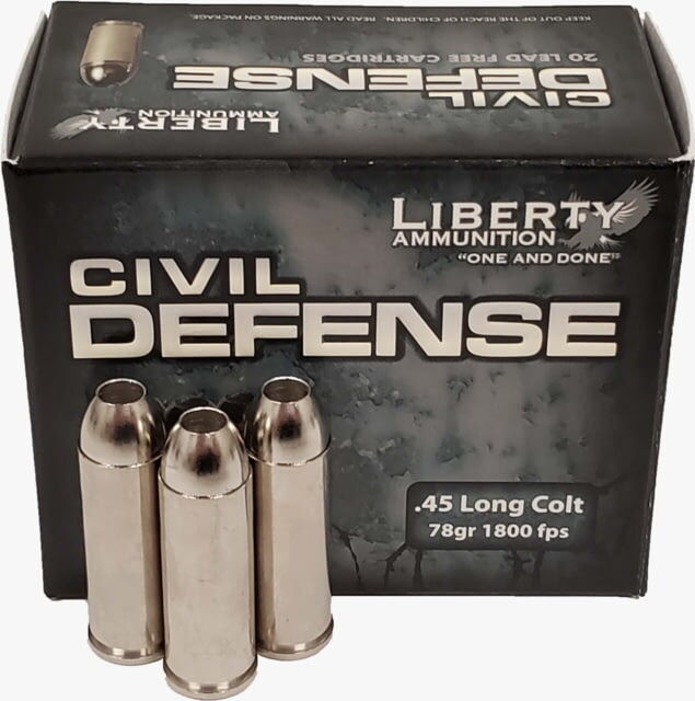 Liberty Ammunition Civil Defense, .45 Colt, 78 Grain, HP, Brass Case, Centerfire Pistol Ammo, 20 Rounds Box, LA-CD-45-031