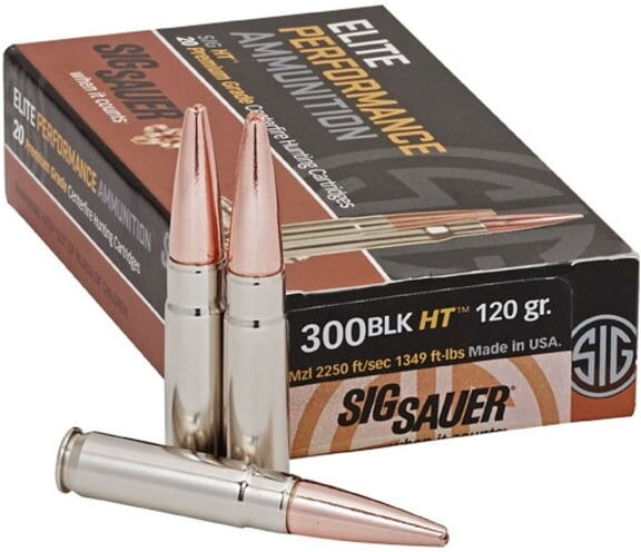 SIG SAUER Elite Hunting Solid Copper .300 AAC Blackout 120 grain Open Tip Match Brass Cased Centerfire Rifle Ammo, 20 Rounds, E300H1-20