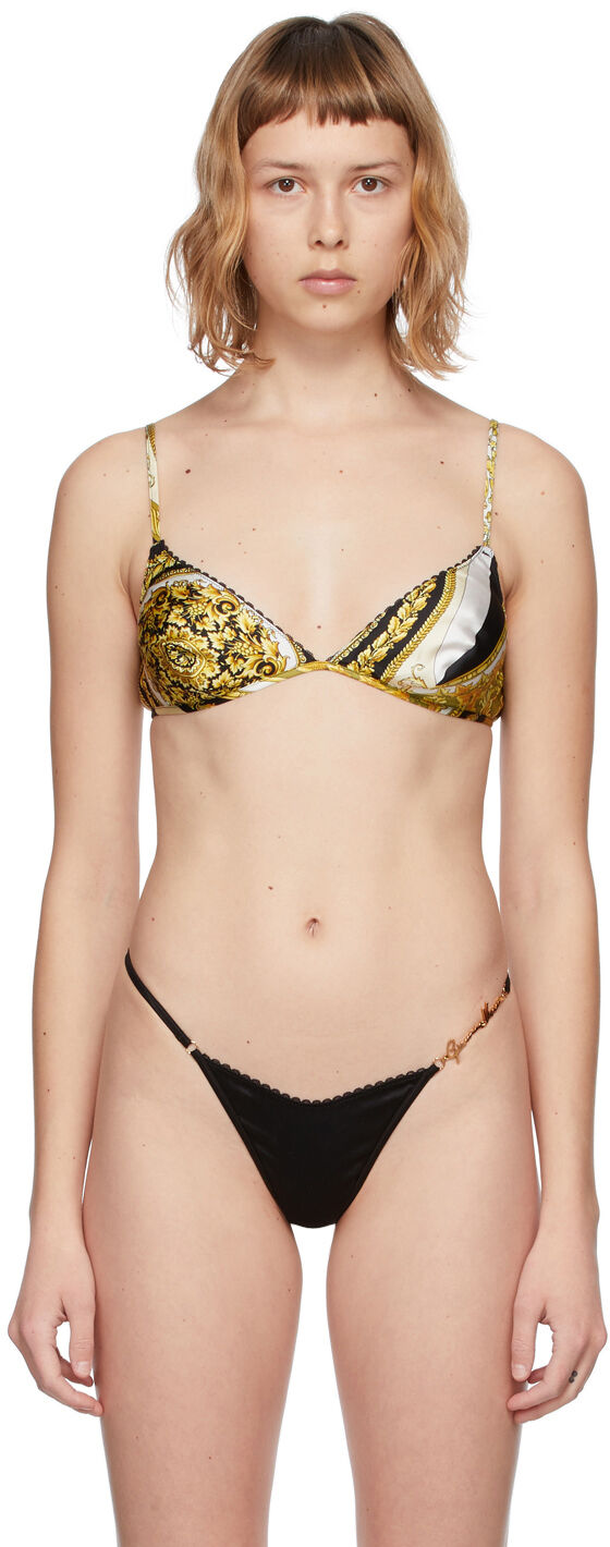 Versace Underwear Gold Silk Barocco Mosaic Bralette  - 5W060 Gold - Size: 32 - Gender: female