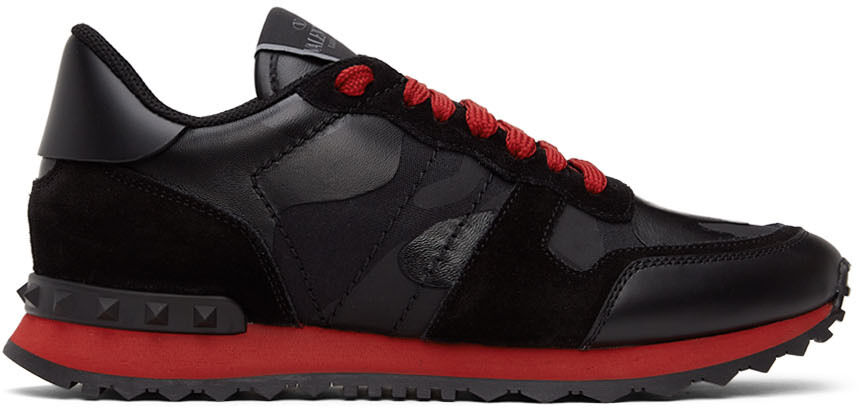 Valentino Garavani Black & Red Camo Rockrunner Sneakers  - 43K NERO/NERO/NERO/R - Size: 38.5 - Gender: male