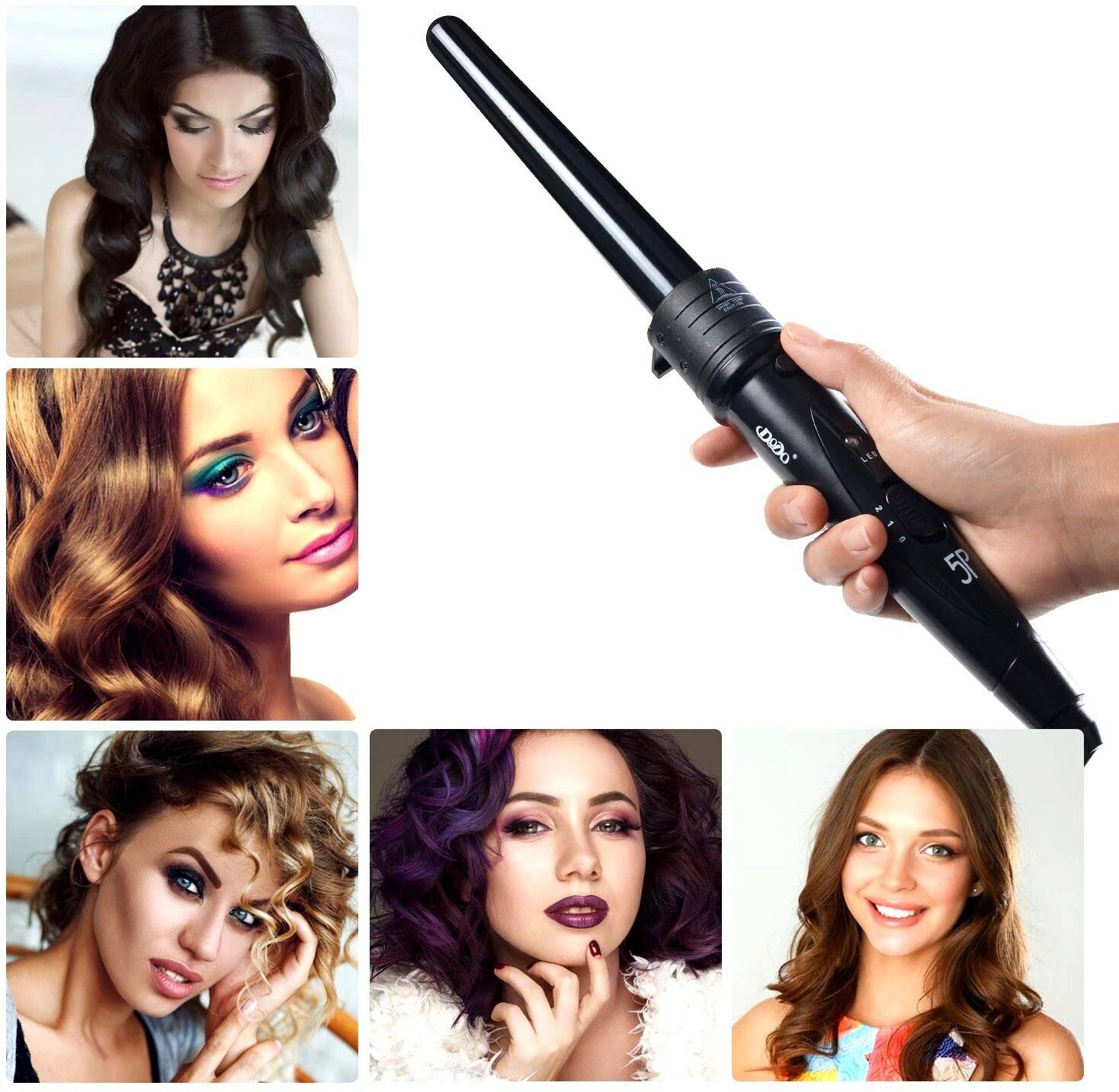 DailySale 5-in-1 Curling Iron Wand Set Hair Curler Set With 5 Interchangeable Barrels Roller