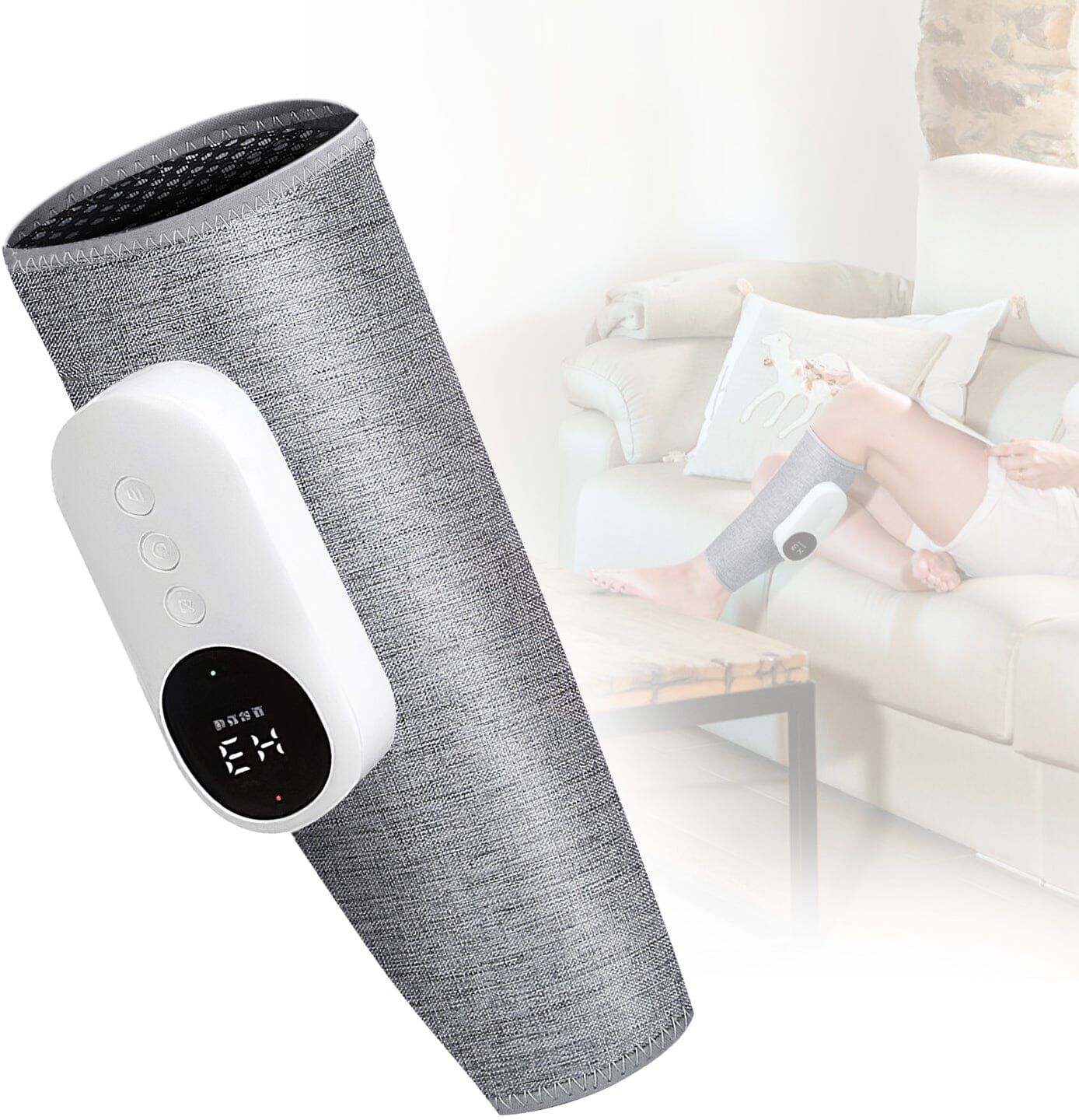 DailySale Portable Cordless Rechargeable Air Leg Compression Massage Adjustable Wrap with 3 Modes Intensities Heating Function