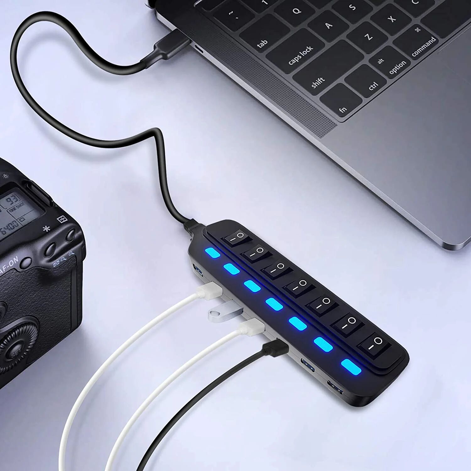 DailySale 7 Port USB Data Hub 3.0 with Individual OnOff Switches and Lights