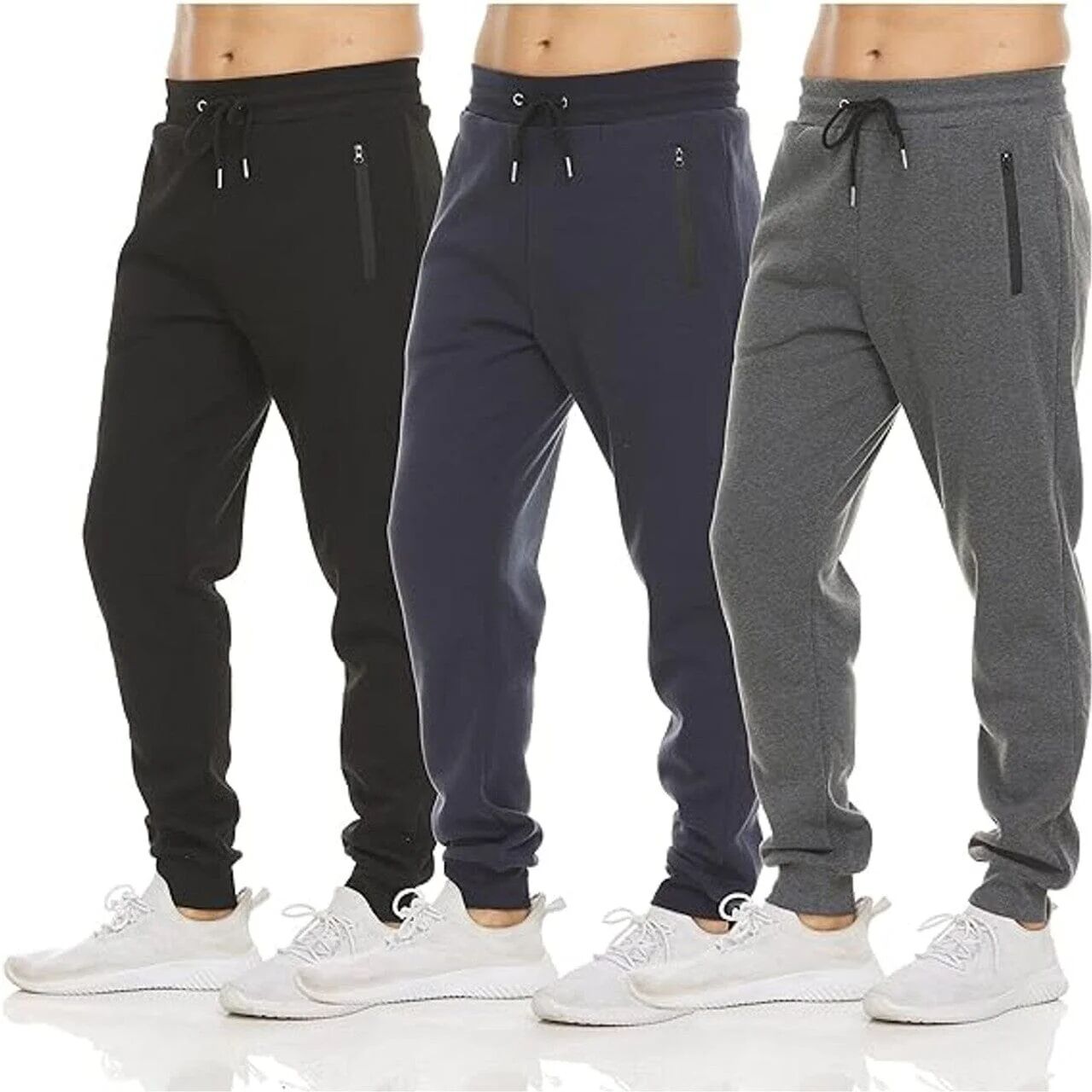 DailySale 3-Pack: Men's Fleece Active Joggers with Zipper Pockets