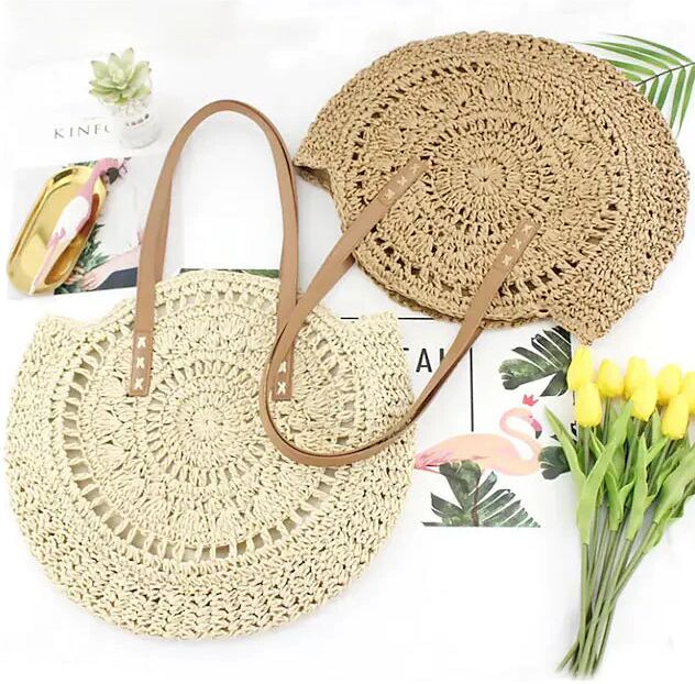 DailySale Women's Straw Tote Bag Boho Style