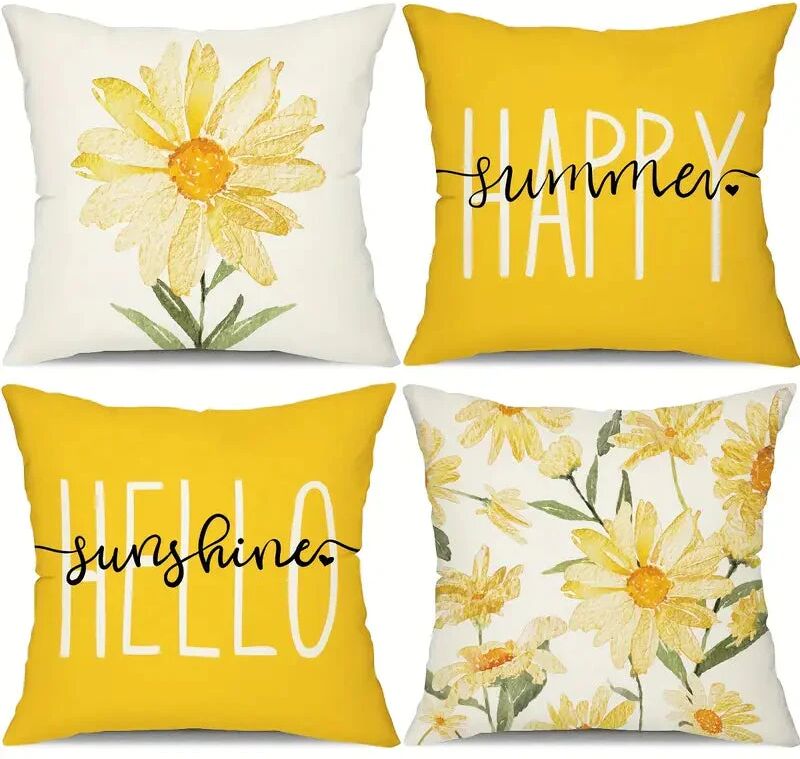 DailySale 4-Pieces: Summer Flowers Printed Throw Pillow Cover Cushion Pillow Case