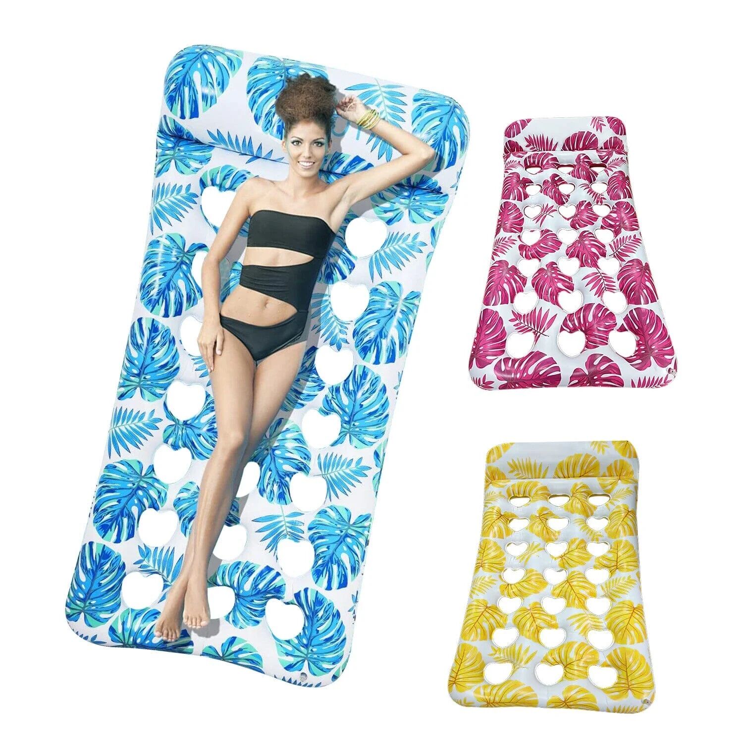 DailySale 3-Pack: Inflatable Pool Float Raft Water Lounge 330lbs Load-Bearing Mattress with Headrest