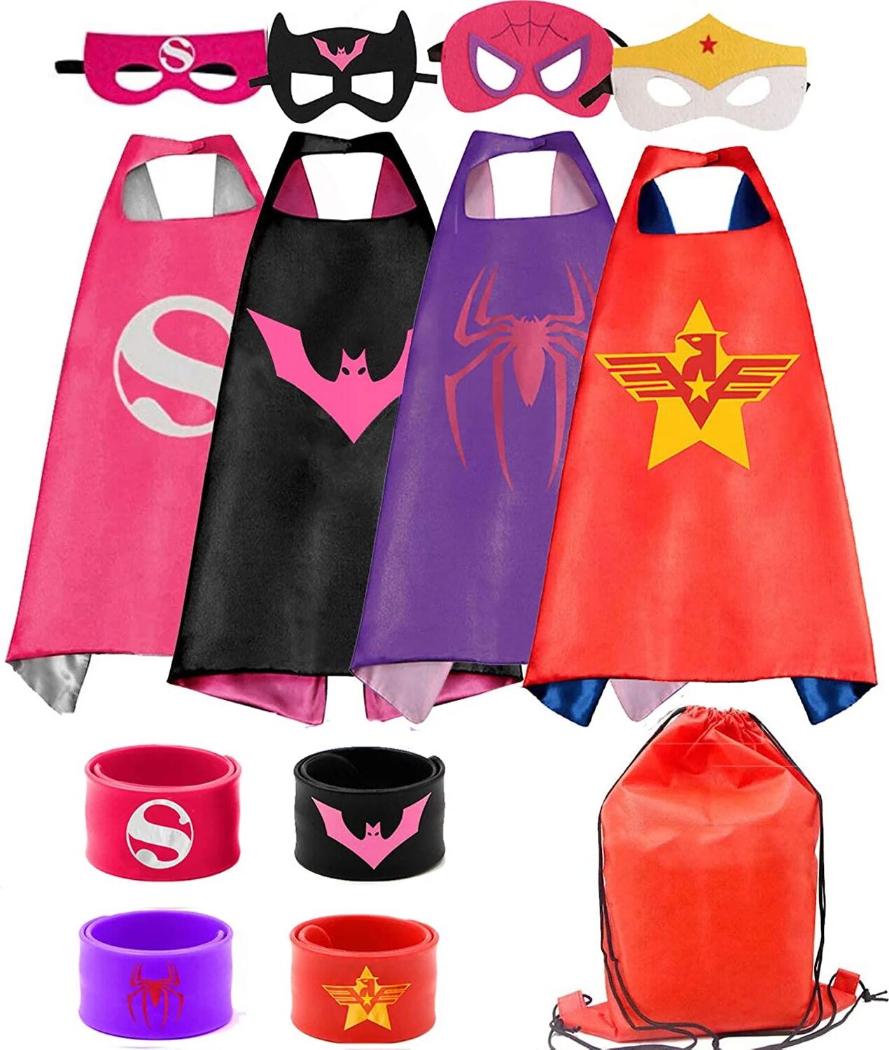 DailySale 4-Piece: Kids Dress Up Superhero Capes Set and Slap Bracelets for Girls