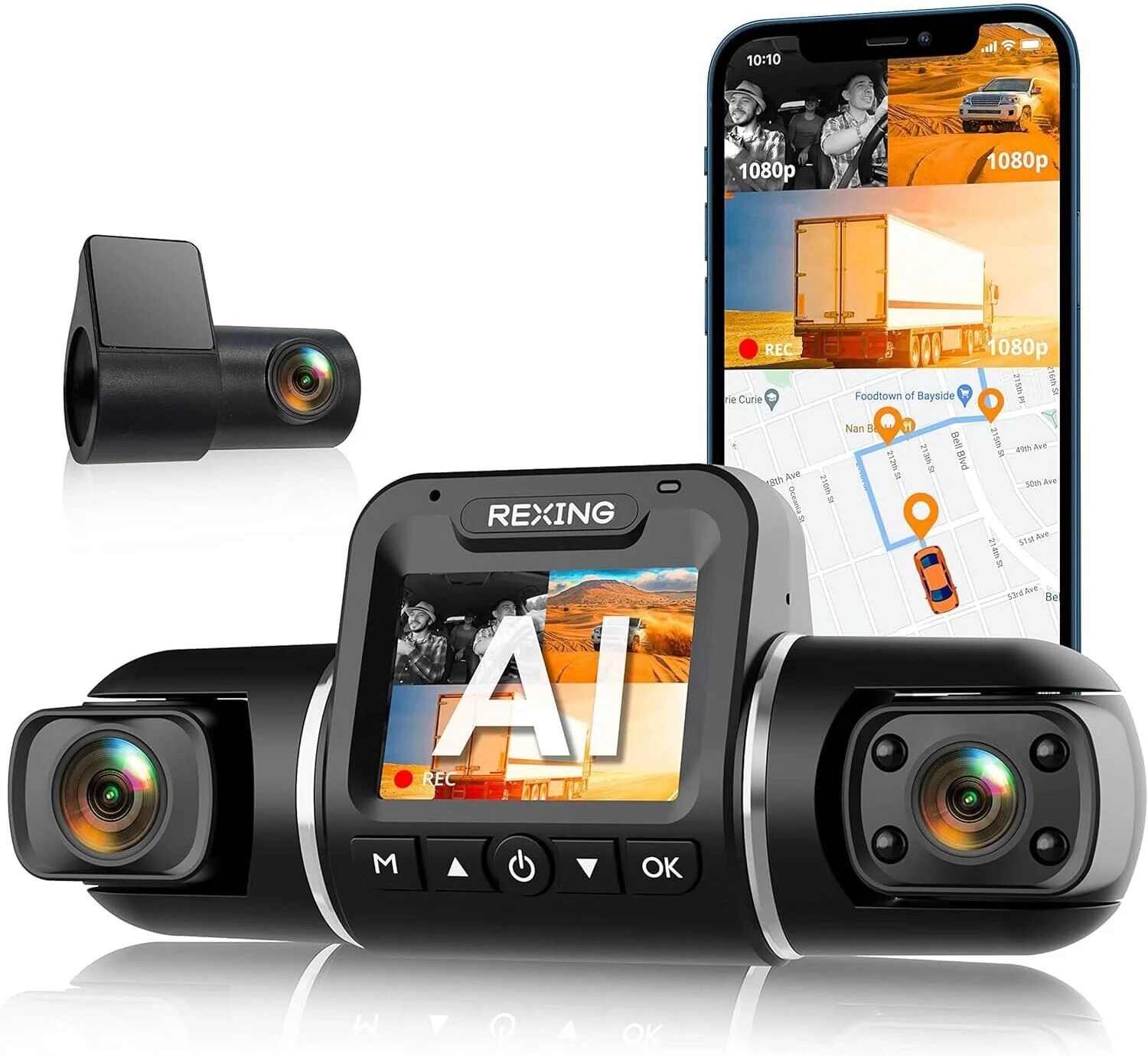 DailySale RexingUSA V2 PRO AI Dash Cam 3-Channel FrontCabinRear (Refurbished)