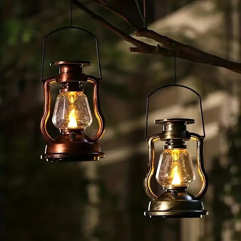 DailySale Retro Kerosene Lamp LED Horse Lantern Outdoor Waterproof Portable Rechargeable Solar Powered Flame Light
