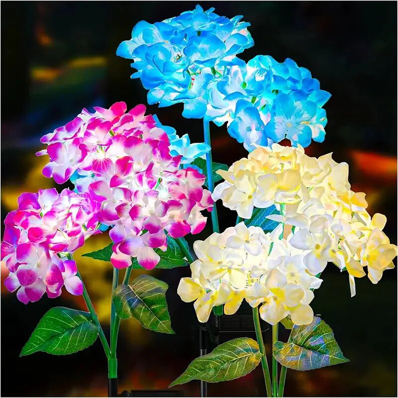 DailySale 2-Pack: Hydrangea Solar LED Flower Lights with 3 Heads Outdoor Waterproof Garden Lights