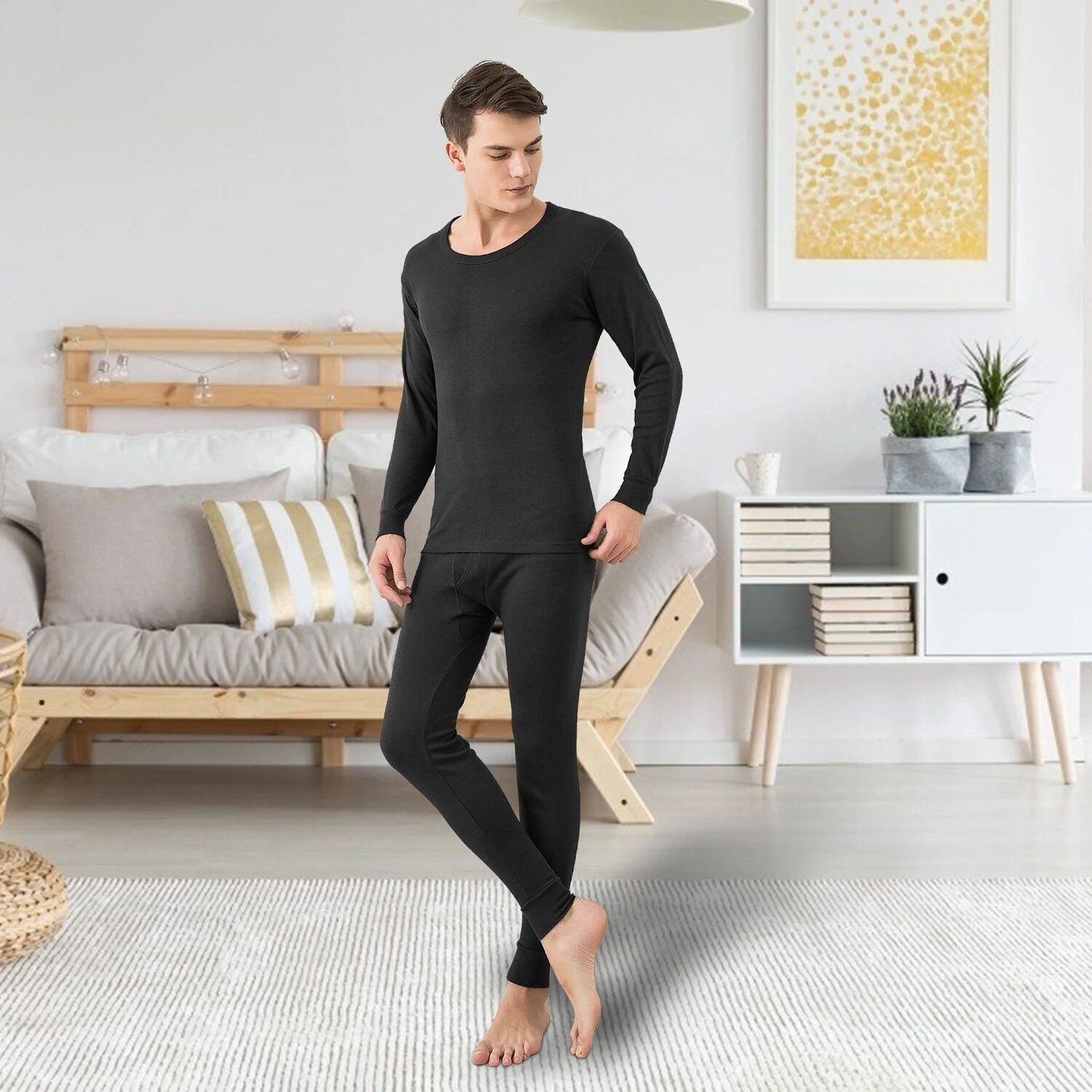 DailySale Men Thermal Underwear Set - Long Johns Pants and Long Sleeve