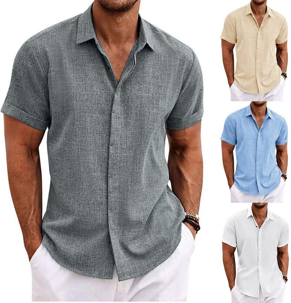 DailySale Men's Button Down Shirt Short Sleeve Plain Lapel