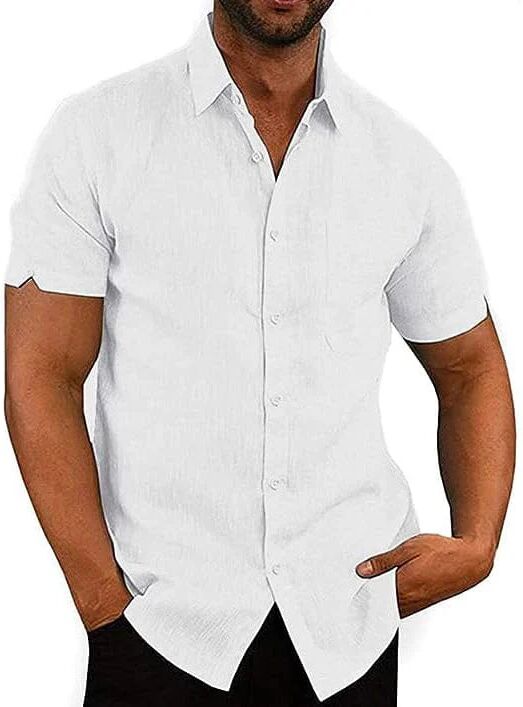 DailySale Mens Button Down Short Sleeve Linen Shirts