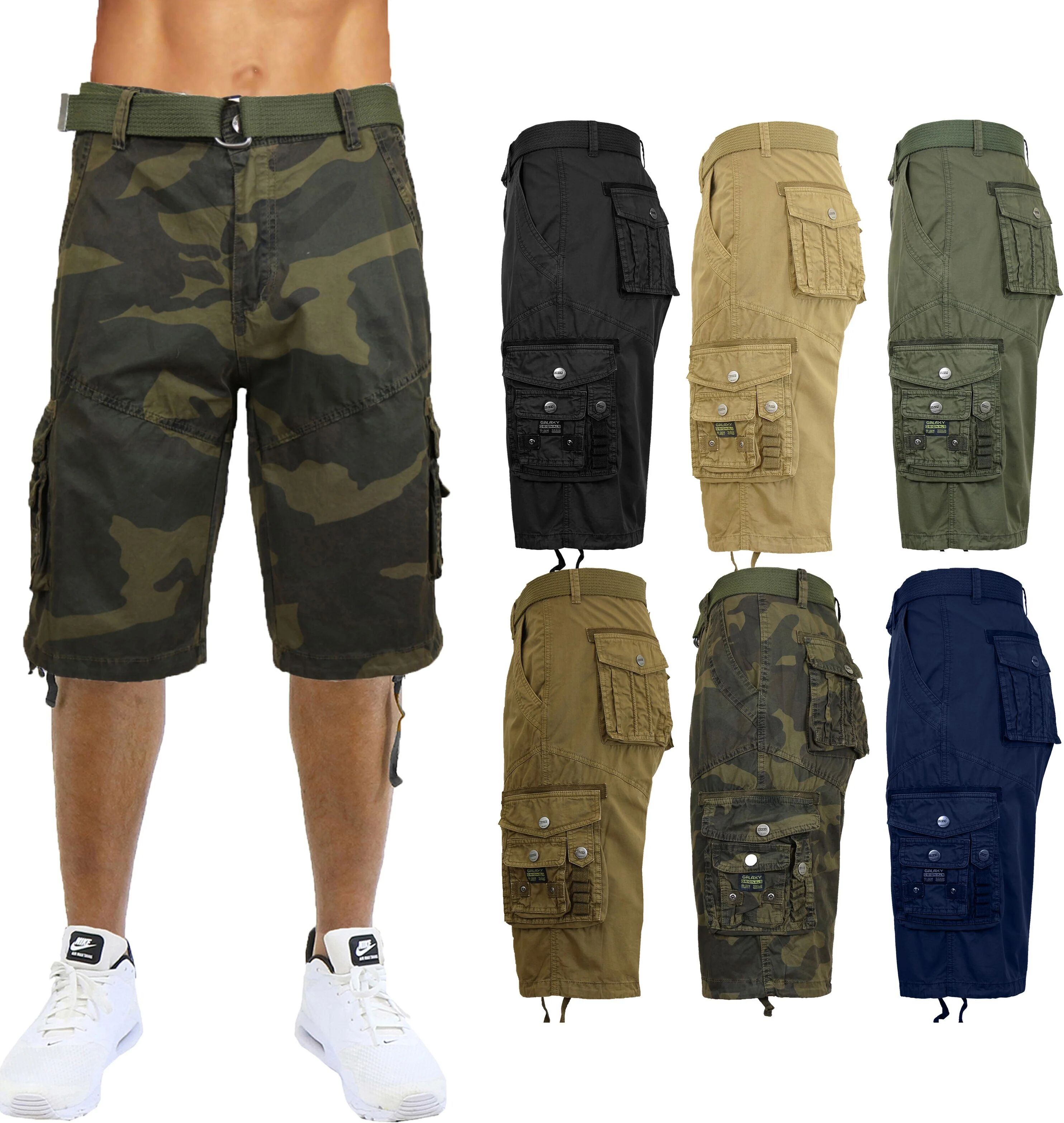 DailySale Men's Distressed Vintage Belted Cargo Utility Shorts