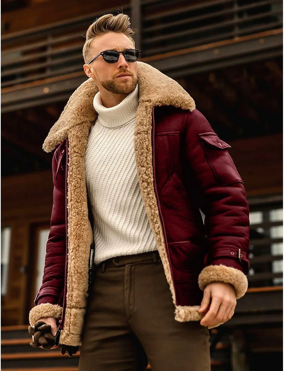 DailySale Men's Shearling Coat Winter Jacket