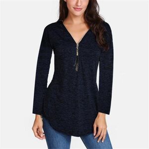 DailySale Women V-neck Zipper Long Sleeve Solid Color Top Plus Size Blouse Top