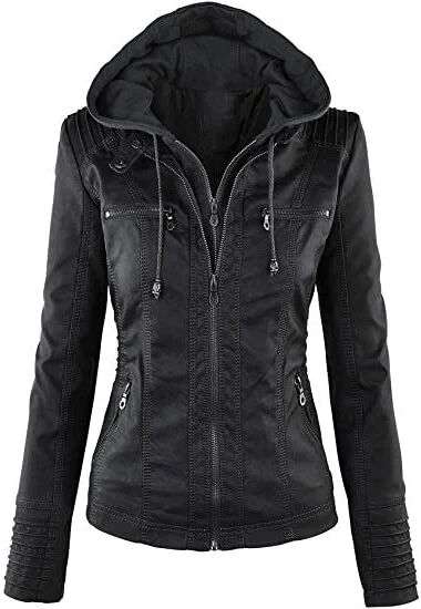 DailySale Lock and Love Women's Removable Hooded Faux Leather Jacket