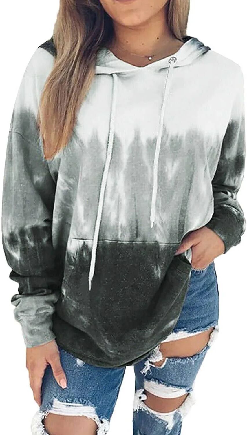 DailySale Women Hoodies Tops Tie Dye Printed Long Sleeve Drawstring Pullover Sweatshirts with Pocket