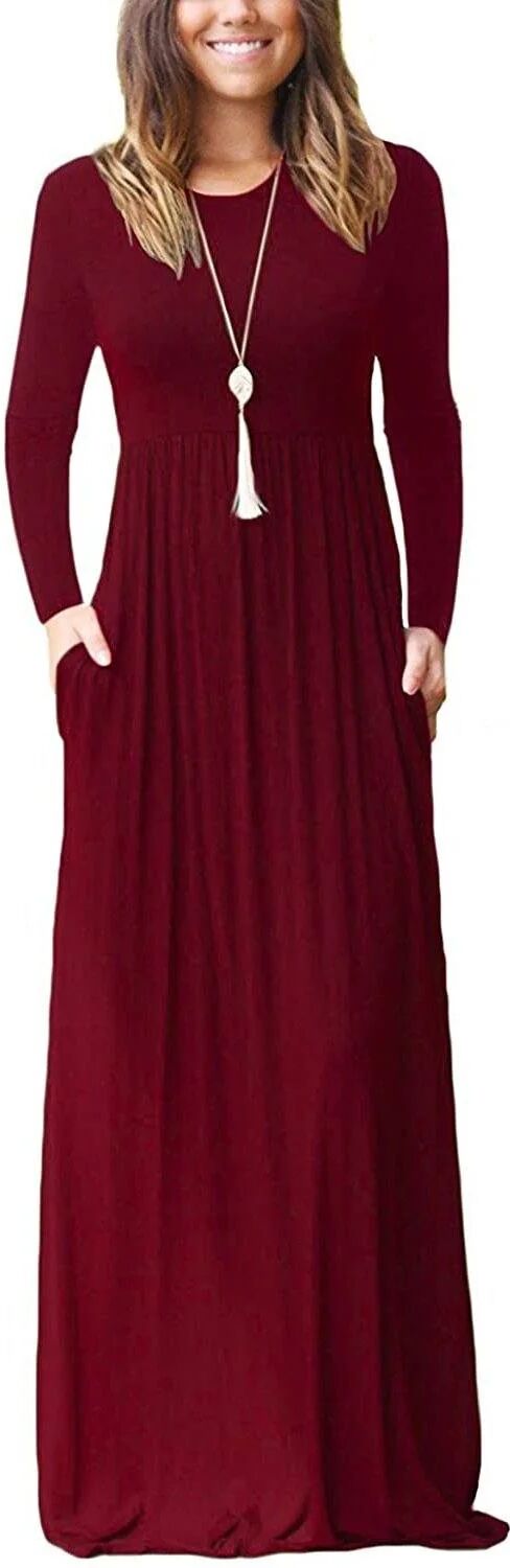 DailySale Women Long Sleeve Loose Plain Maxi Dresses Casual Long Dresses with Pockets