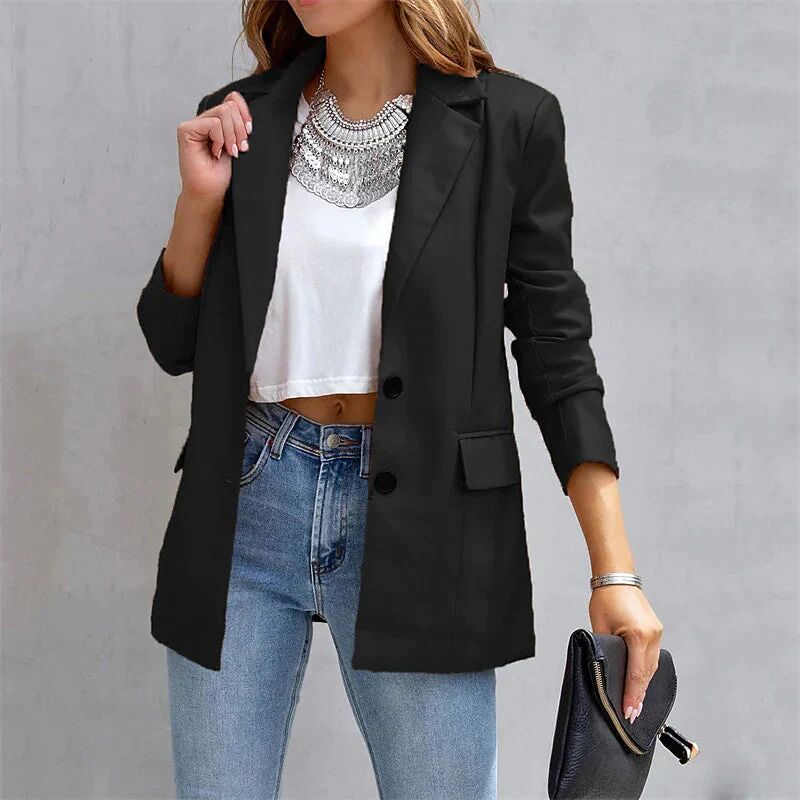 DailySale Women's Blazer Warm Breathable Outdoor Office Street Pocket Single Breasted Turndown