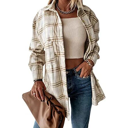 DailySale Women's Fall Clothes Plaid Jacket Long Sleeve