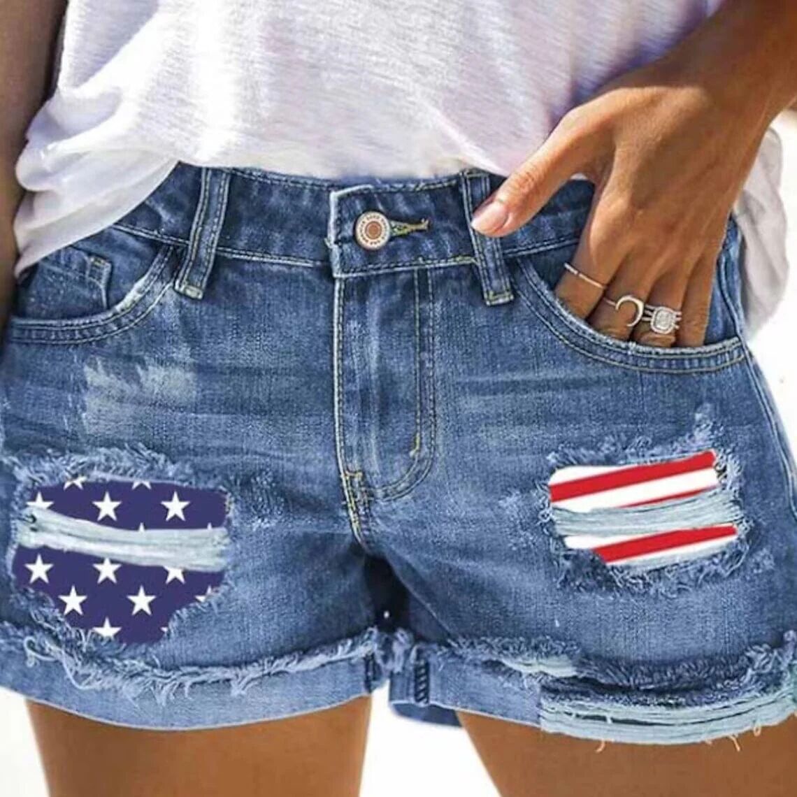 DailySale Women's Jeans Shorts Independence Day Denim