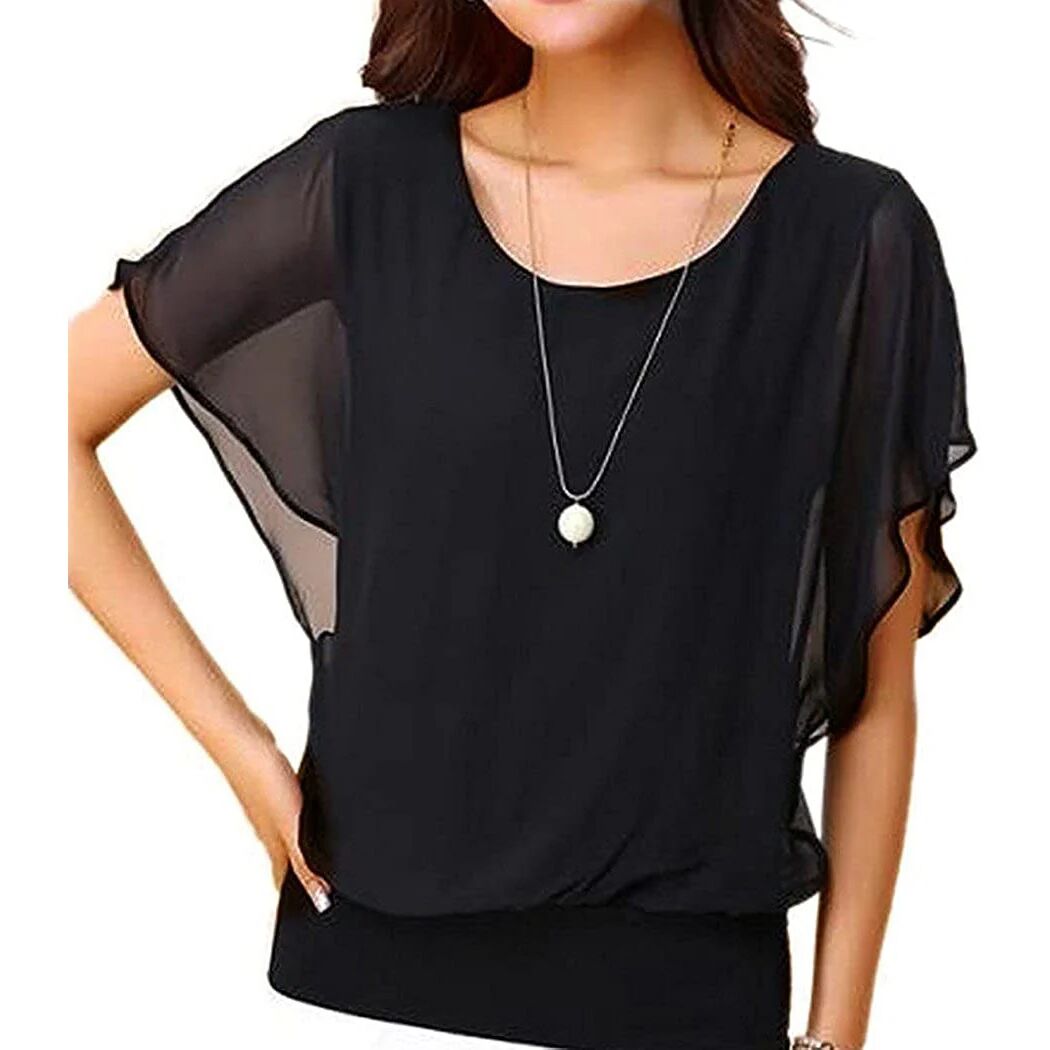 DailySale Women's Loose Casual Short Sleeve Chiffon Top T-Shirt Blouse