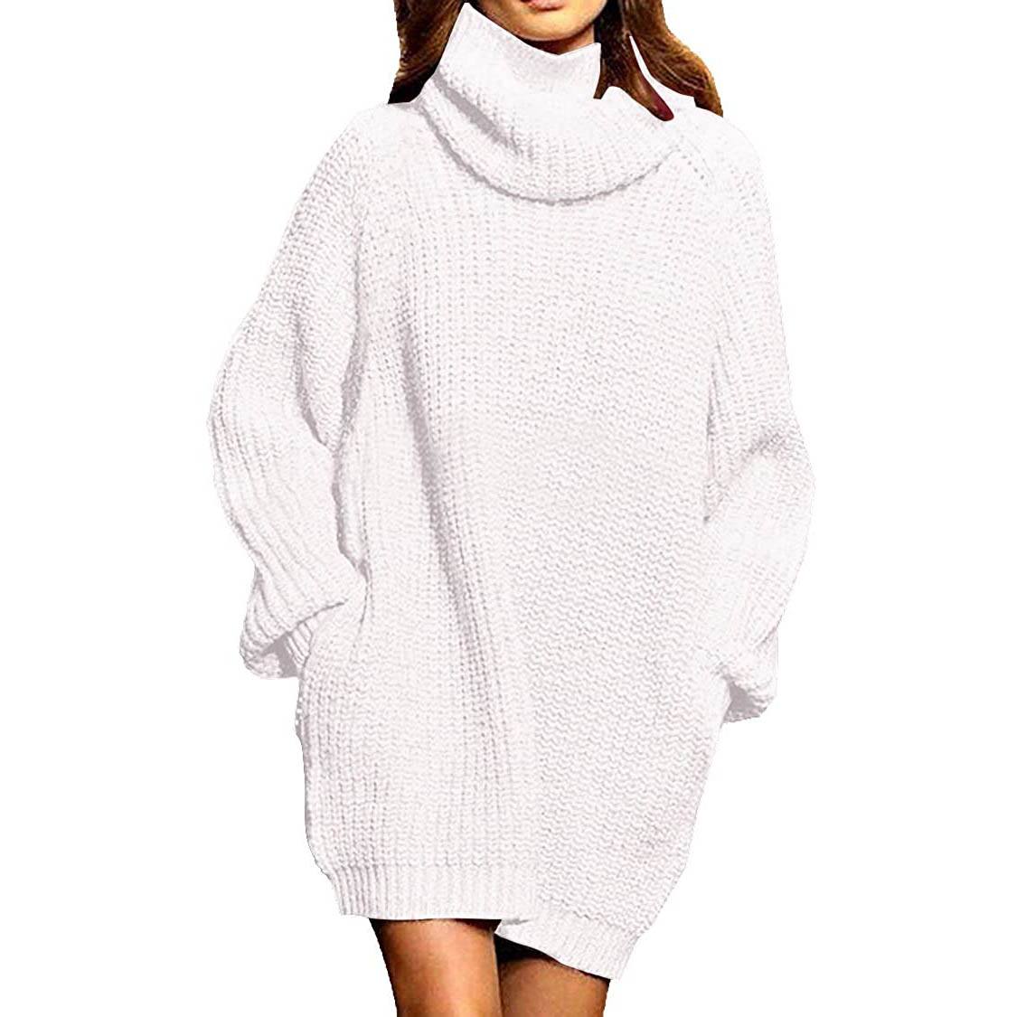 DailySale Women's Loose Turtleneck Oversize Long Pullover Sweater Dress