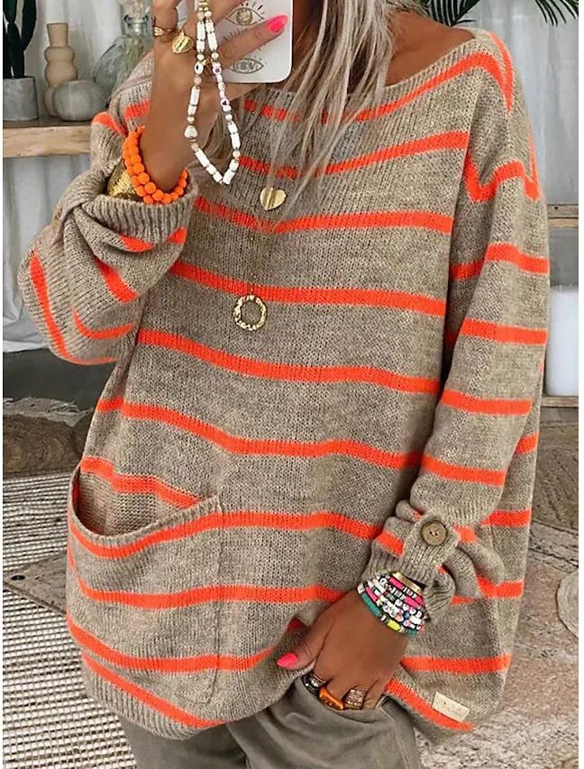 DailySale Women's Pullover Jumper Cable Knit Tunic Knitted Print Crew Neck