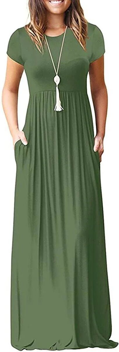 DailySale Women's Short Sleeve Loose Casual Long Dresses with Pockets