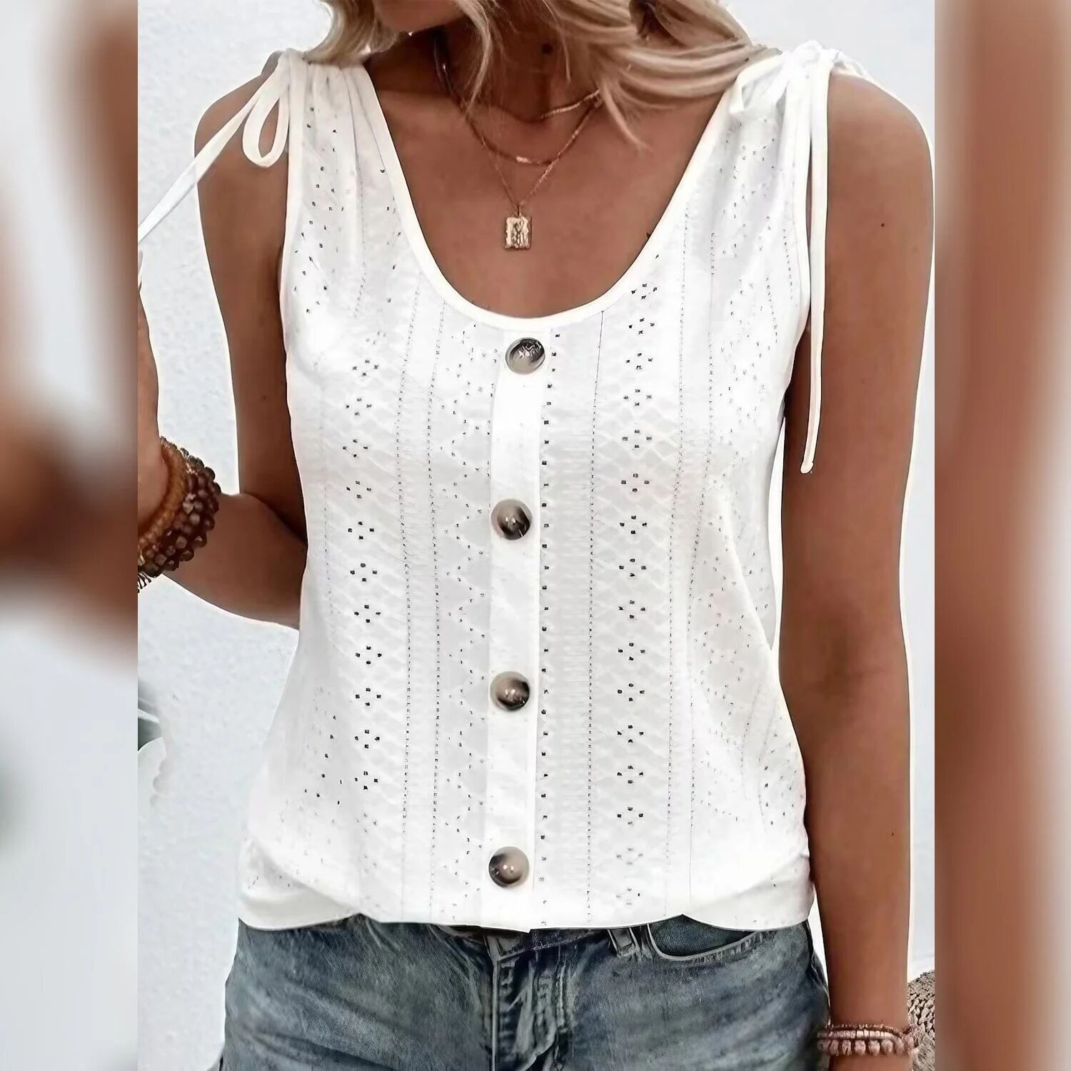 DailySale Women's Tank Top Plain Button U Neck