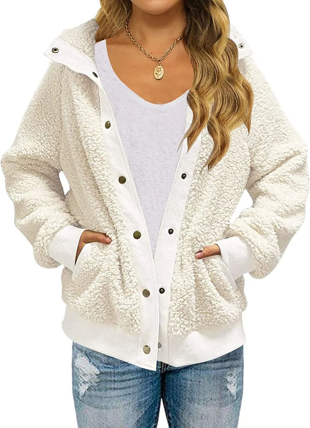 DailySale Womens Winter Sherpa Fleece Button Jacket Coat