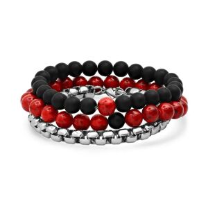 DailySale 3-Piece Set: Men's Black Lava, Red Agate And Round Box Link Bracelets