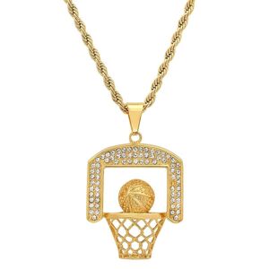 DailySale Men's 18k Gold Plated Stainless Steel and Simulated Diamonds Basketball Pendant