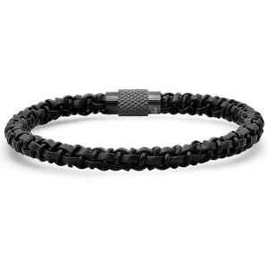 DailySale Men's Black Braided Leather Bracelet with Black IP Stainless Steel Accented Magnetic Clasp