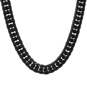 DailySale Men's Black IP Stainless Steel Curb Cuban Link Chain Necklace