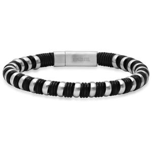DailySale Men's Black Leather and Stainless Steel Braided Bracelet