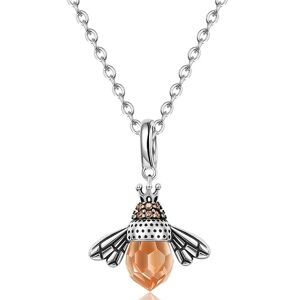 DailySale S925 Sterling Silver Necklace Orange Color Wing Animal Lovely Bee Pendant